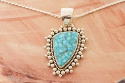 Artie Yellowhorse Genuine Kingman Turquoise Sterling Silver Navajo Pendant